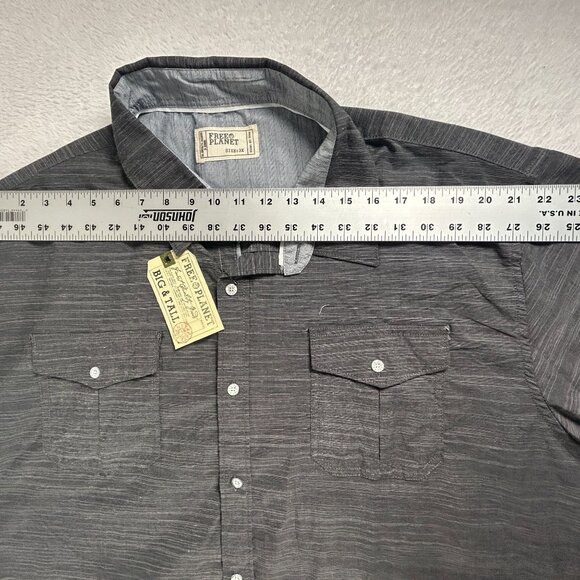 Free Planet Mens 3X Big & Tall Black/Gray Short-Sleeve Button-Up Shirt New $56 - Picture 7 of 10